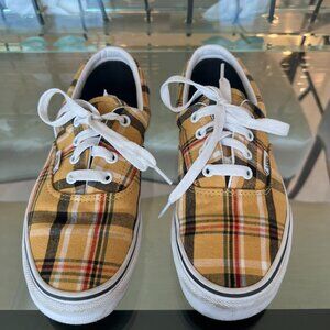 Vans Low Top Sneaker Shoe Yellow Black Plaid Skater Size 6.5 Women 5 Men
